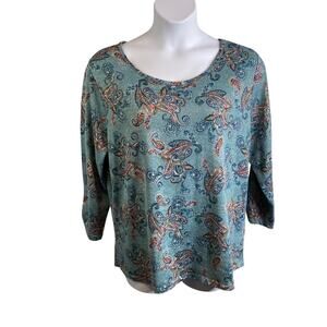 Vintage I.B. Diffusion Women’s Green Paisley Knit Top Size XXL Boho Artsy Flowy